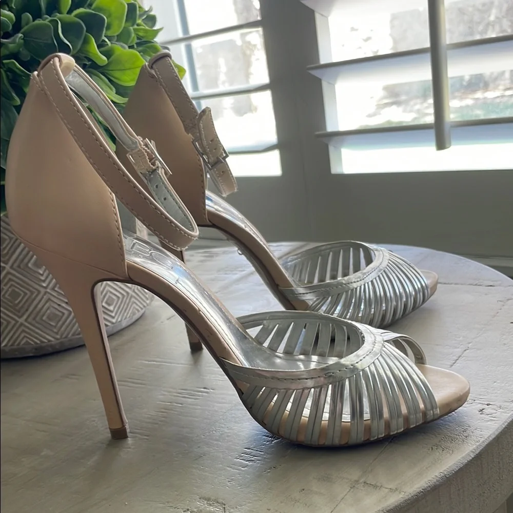 BCBG Elegant Nude Strappy Heels - Picture 2 of 5